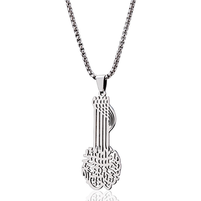 Hip-Hop Rock Guitar Stainless Steel  Hollow Out Pendant Necklace