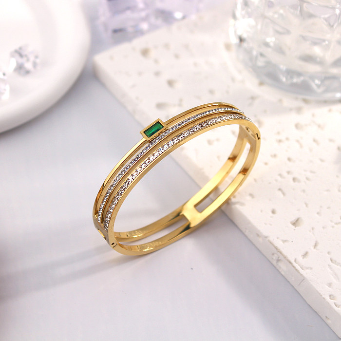 Elegante romântico brilhante geométrico aço inoxidável titânio chapeamento de aço zircão pulseira banhada a ouro 18K