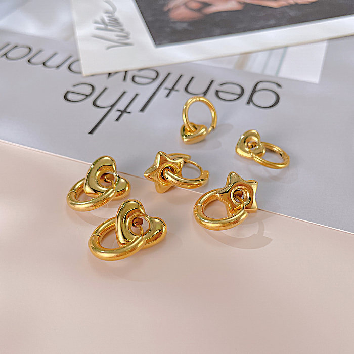 1 Pair Simple Style Star Heart Shape Plating Stainless Steel  Gold Plated Drop Earrings