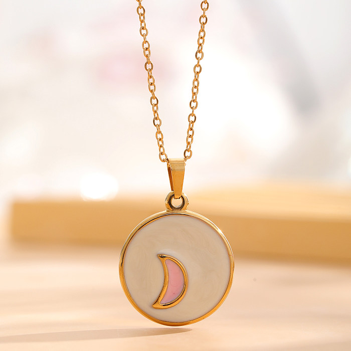 Retro Star Moon Stainless Steel Enamel Plating Inlay Natural Stone Resin Rhinestones Gold Plated Pendant Necklace