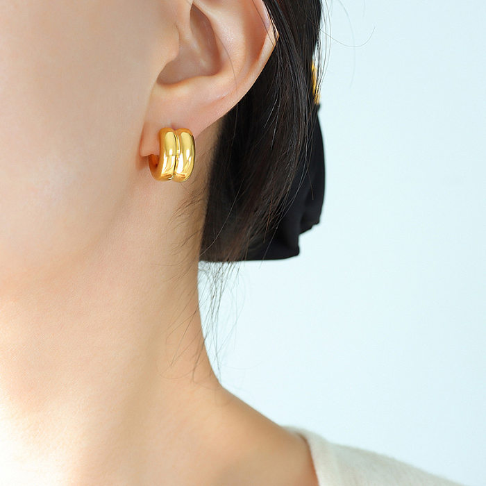 1 paire de clous d'oreilles plaqués en acier inoxydable, Style Simple, forme C, couleur unie