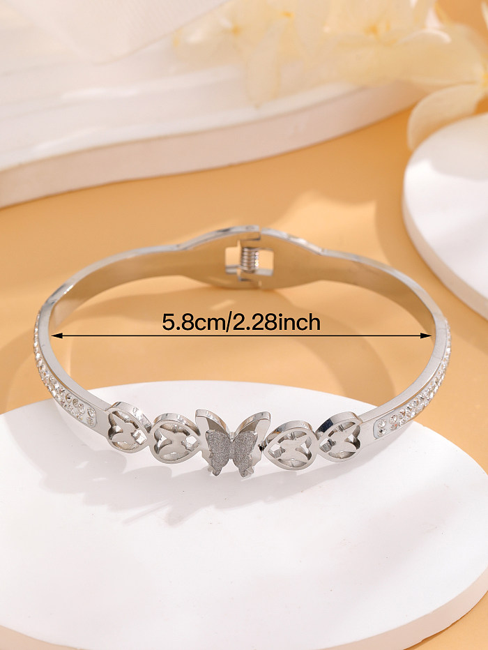 Simple Style Butterfly Titanium Steel Plating Inlay Rhinestones 18K Gold Plated Bangle