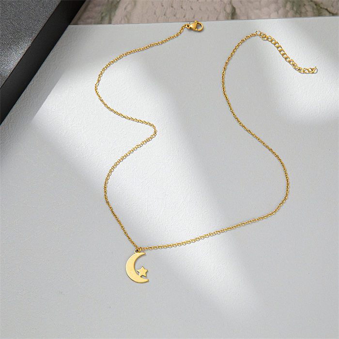 1 Piece Lady Star Moon Stainless Steel  Plating Pendant Necklace