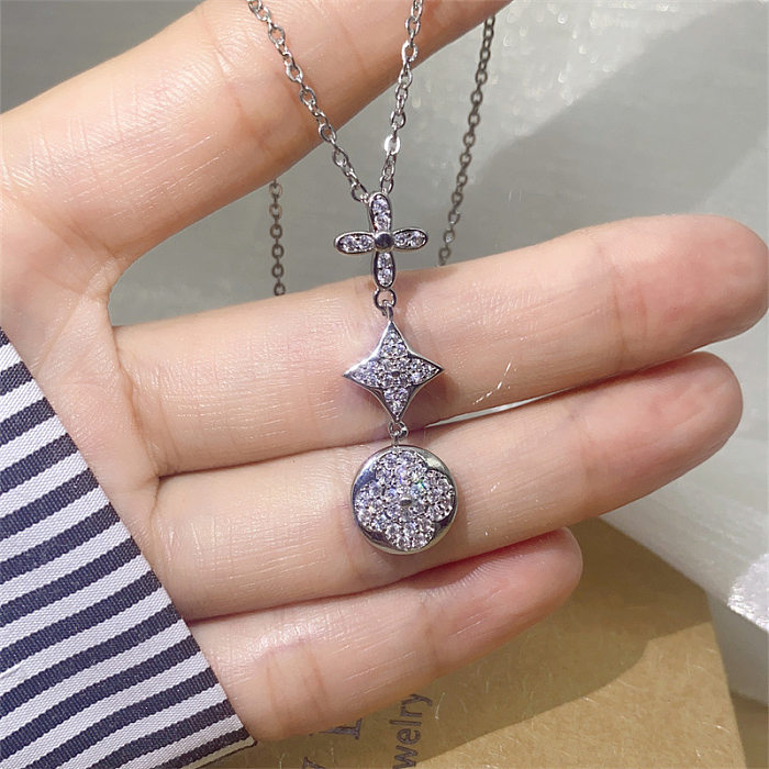 Fashion Four Leaf Clover Stainless Steel Plating Zircon Pendant Necklace