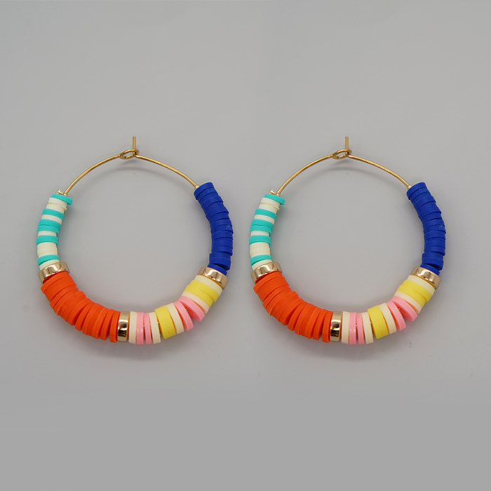 1 Paar Urlaubs-Kreis-Ohrringe aus weichem Ton mit Perlen