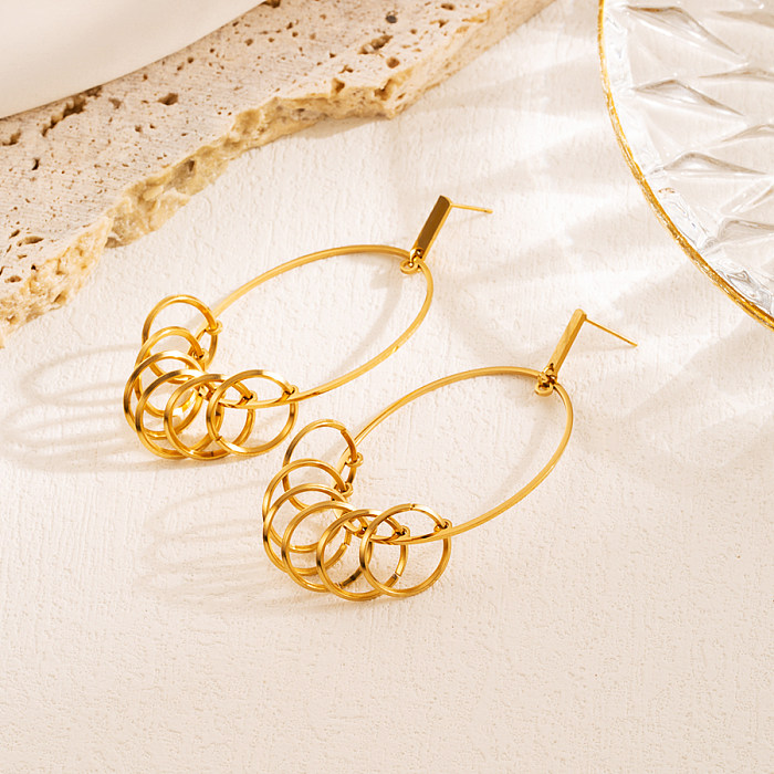 1 Pair Elegant Tassel Flower Rhombus Hollow Out Stainless Steel  Zircon 18K Gold Plated Drop Earrings