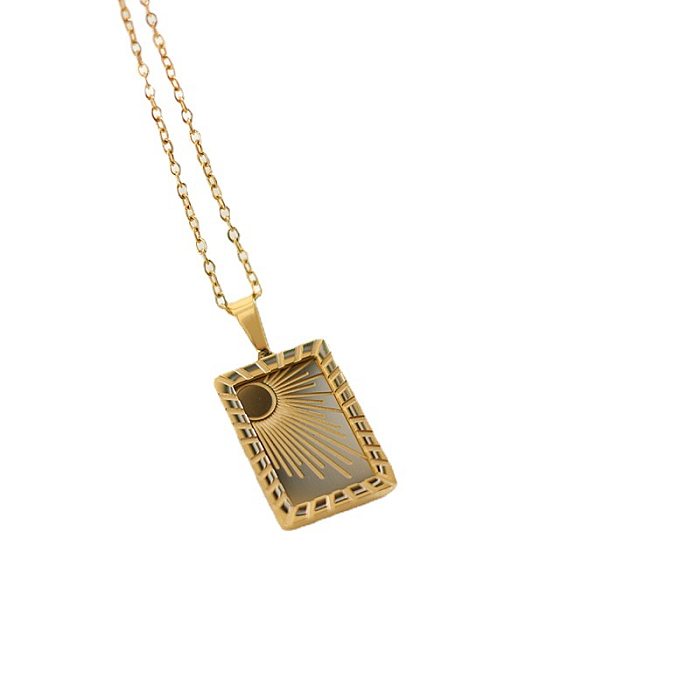 Collier simple avec pendentif carré soleil et lune en acier inoxydable plaqué or
