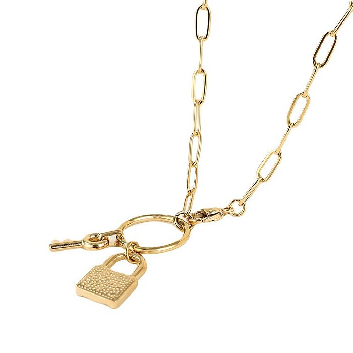 Großhandels-Edelstahl-Halskette im schlichten Stil mit Schlüsselschloss