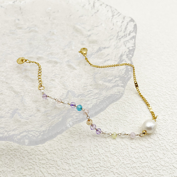 Bracelets plaqués or en acier inoxydable, cristal artificiel, perles asymétriques, plage de vacances, perles douces