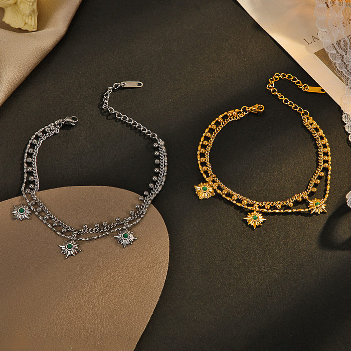 Bracelets décontractés géométriques en acier inoxydable plaqué or avec pierres précieuses artificielles 1 pièce