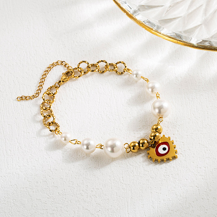 Großhandel Retro-Kaktus-Sonnenblume-Teufelsauge-Edelstahl-Imitat-Perlen-vergoldete Armbänder