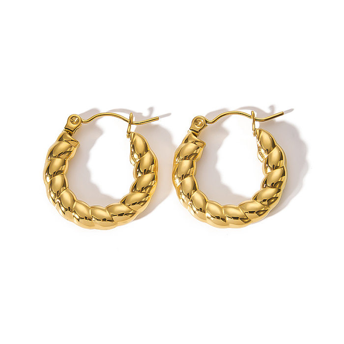 1 Paar elegante, einfarbige Edelstahl-Ohrringe im britischen Stil mit 18-Karat-Vergoldung