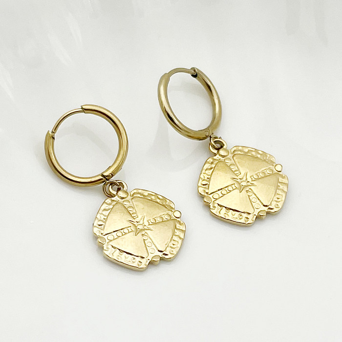 1 Pair Vintage Style Hexagram Cross Plating Stainless Steel  14K Gold Plated Drop Earrings