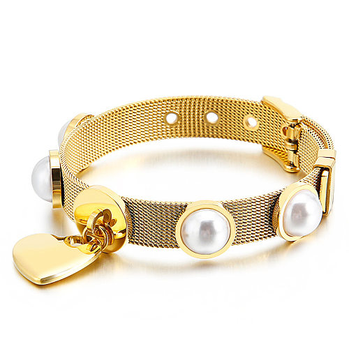 Bracelet de perles en acier inoxydable pour femmes, pendentif en forme de cœur en maille, à la mode