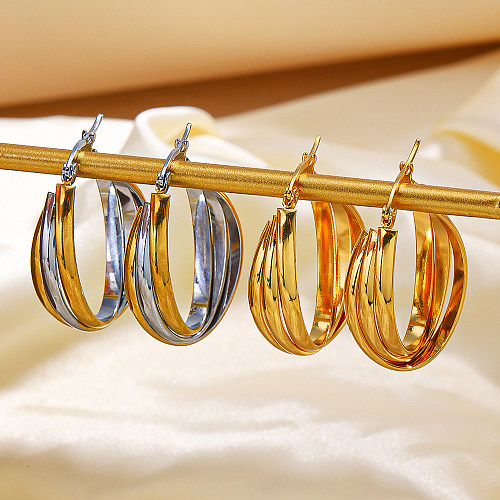 1 Paar ovale Retro-Ohrringe aus Edelstahl mit 18-Karat-Vergoldung