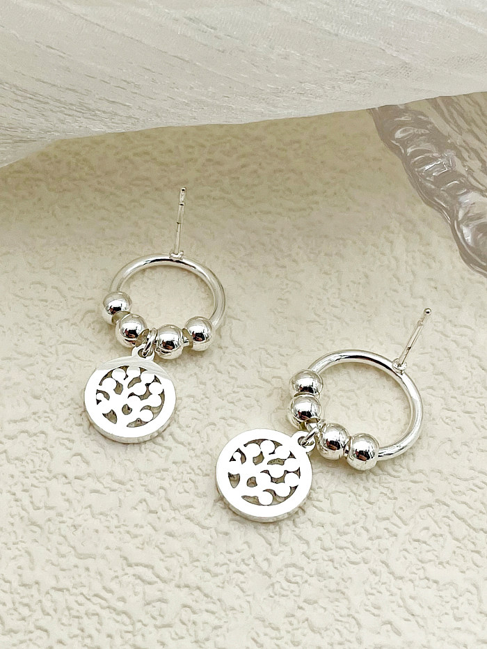 1 Pair French Style Simple Style Tree Hollow Out Stainless Steel  Drop Earrings