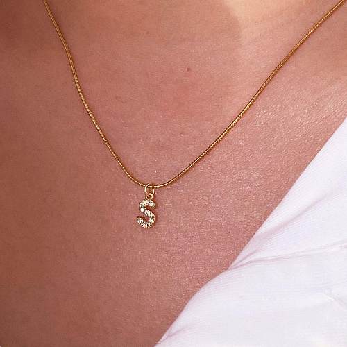 Fashion Letter Stainless Steel Gold Plated Rhinestones Pendant Necklace