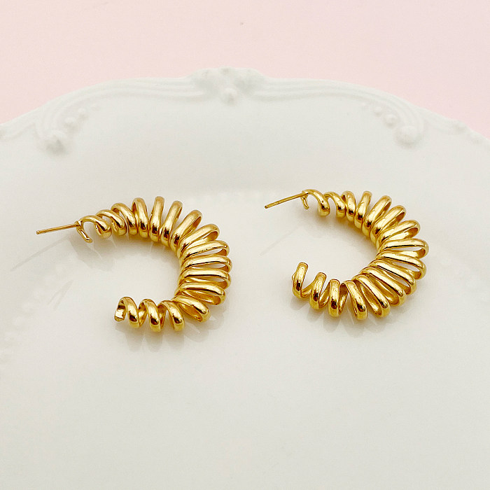 1 Pair Casual Simple Style Commute C Shape Geometric Polishing Plating Stainless Steel  Gold Plated Ear Studs