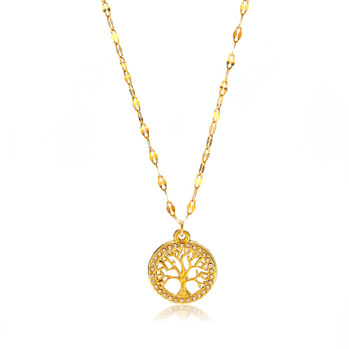 Fashion Tree Stainless Steel  Inlay Rhinestones Pendant Necklace