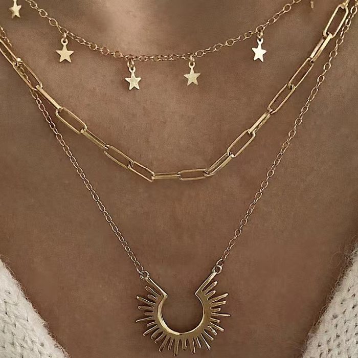European And American Simple Sun Stainless Steel Short Necklace