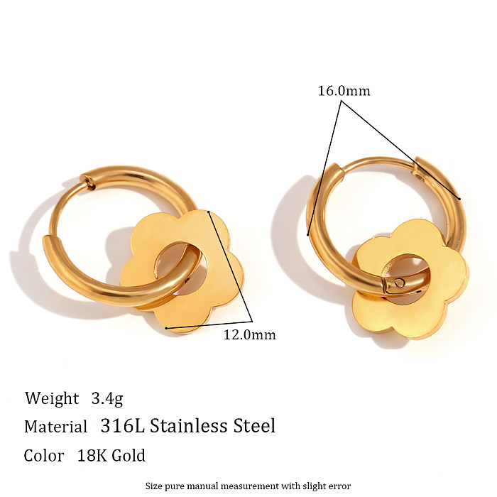 1 Pair Sweet Simple Style Classic Style Flower Plating Stainless Steel  18K Gold Plated Drop Earrings