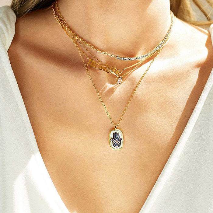 Casual Simple Style Palm Stainless Steel  Plating Inlay Zircon 18K Gold Plated Pendant Necklace