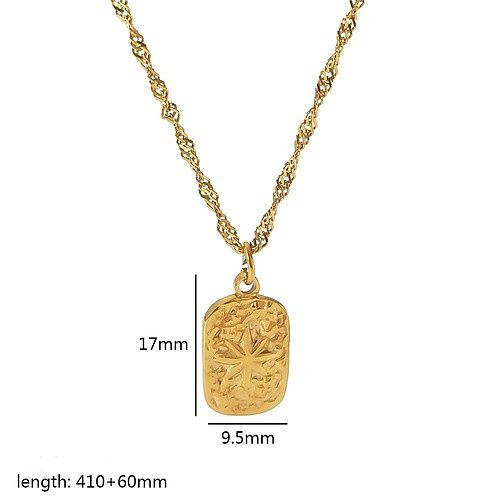 Vintage Style Round Square Heart Shape Stainless Steel  Polishing Plating 18K Gold Plated Pendant Necklace