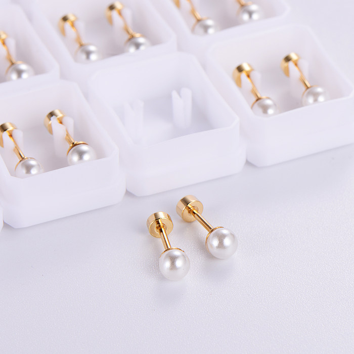 12 Pairs Simple Style Pearl Chrysanthemum Butterfly Plating Stainless Steel  18K Gold Plated Ear Studs