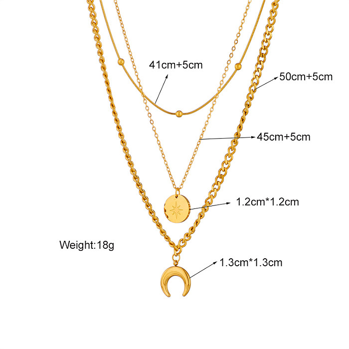 Mehrschichtige Halsketten aus Edelstahl mit Stern und Mond im Vintage-Stil. Vergoldete Halsketten aus Edelstahl