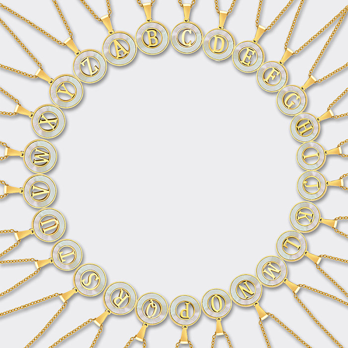 INS-Stil, einfacher Stil, Buchstabe, Edelstahl-Beschichtung, ausgehöhlte Inlay-Muschel, 18 Karat vergoldeter Halsketten-Anhänger