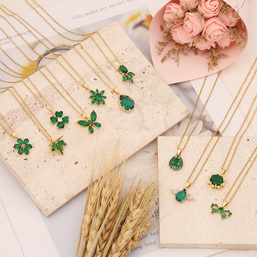 Fashion Flower Butterfly Stainless Steel  Pendant Necklace Zircon Stainless Steel  Necklaces
