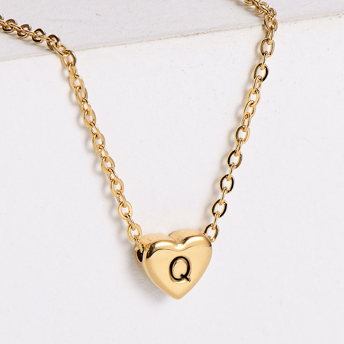 Sweet Letter Heart Shape Stainless Steel  Gold Plated Pendant Necklace 1 Piece