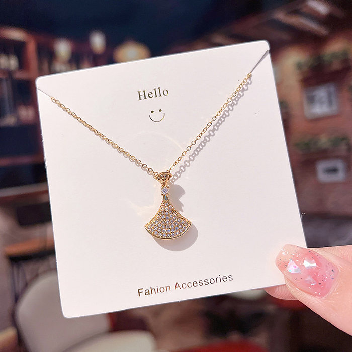 Fashion Four Leaf Clover Gourd Fish Tail Stainless Steel Inlay Zircon Pendant Necklace 1 Piece