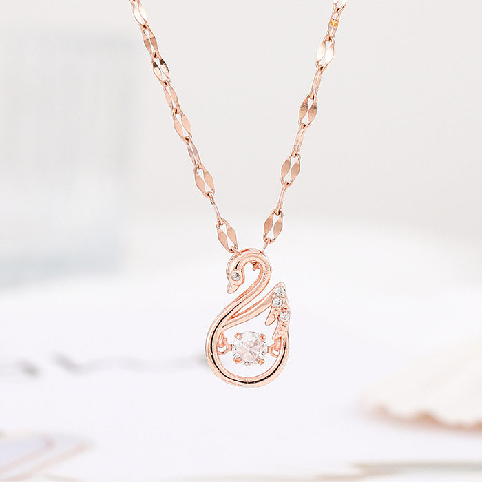 Casual Simple Style Heart Shape Lock Fish Tail Stainless Steel Plating Inlay Zircon Pendant Necklace