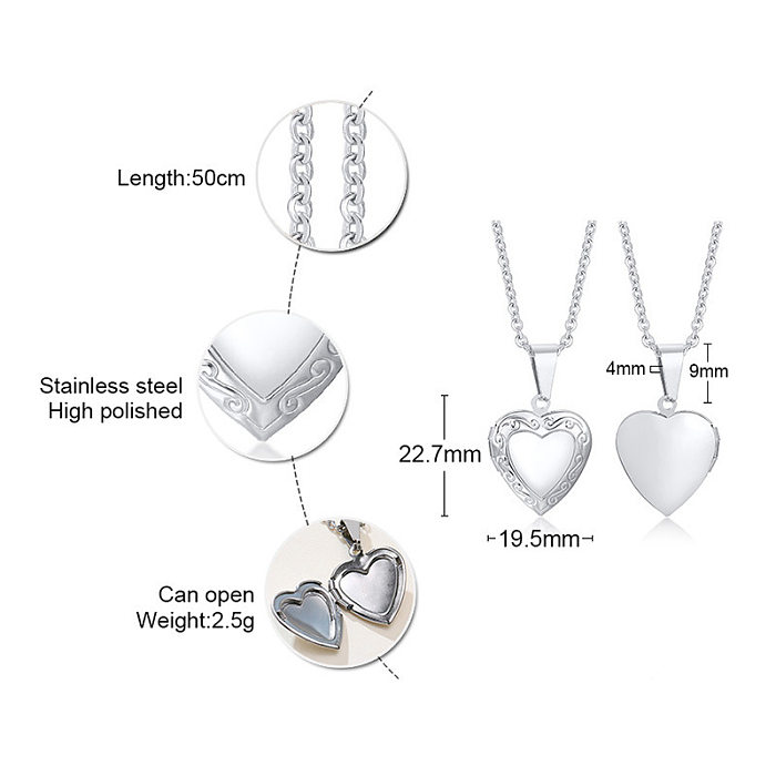 Schlichter Stil, Herzform, Edelstahl-Beschichtung, Zirkon-Anhänger-Halskette, 1 Stück
