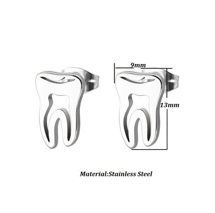 1 Pair Fashion Teeth Stainless Steel  Plating Ear Studs