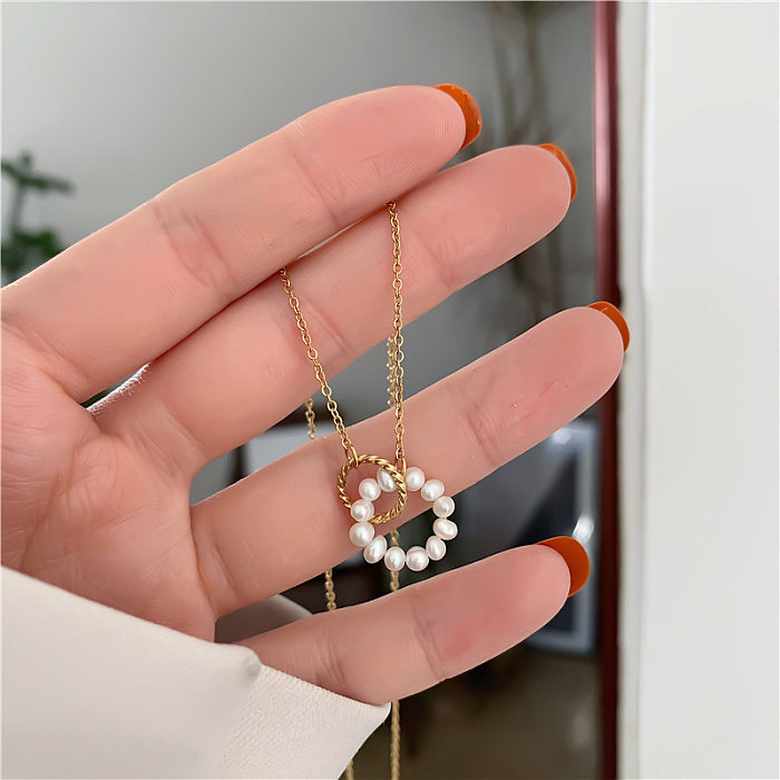 Elegant Lady Geometric Imitation Pearl Stainless Steel Plating Pendant Necklace