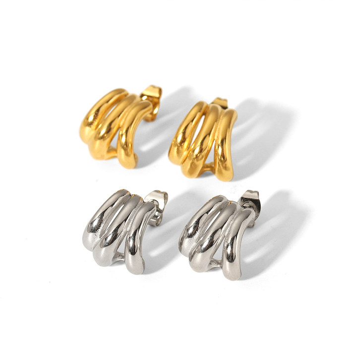 1 Pair Retro Streetwear Geometric Lines Polishing Plating Stainless Steel  Stainless Steel 18K Gold Plated Ear Studs