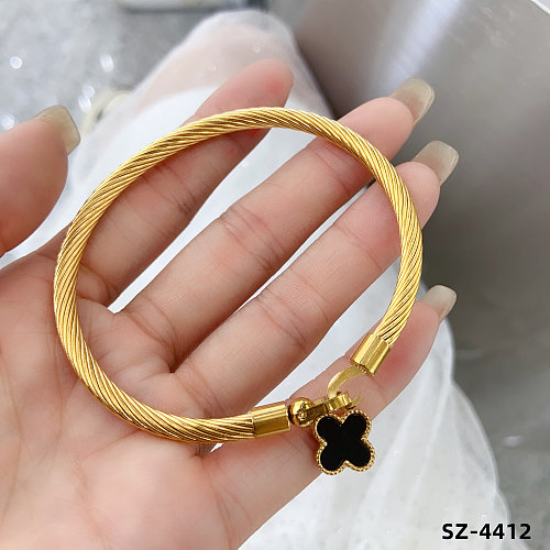 Casual Classic Style Four Leaf Clover Stainless Steel Enamel Bangle