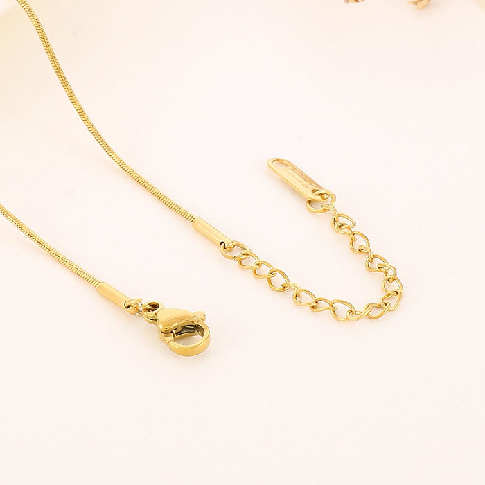 Simple Style Round Stainless Steel Plating Inlay Rhinestones Gold Plated Pendant Necklace