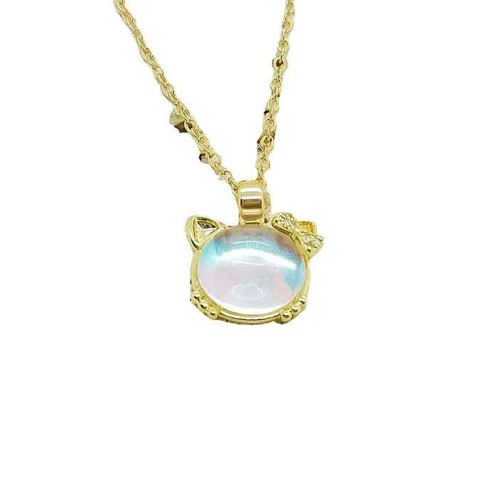 IG Style Geometric Stainless Steel Plating Inlay Artificial Pearls Rhinestones Opal Gold Plated Pendant Necklace