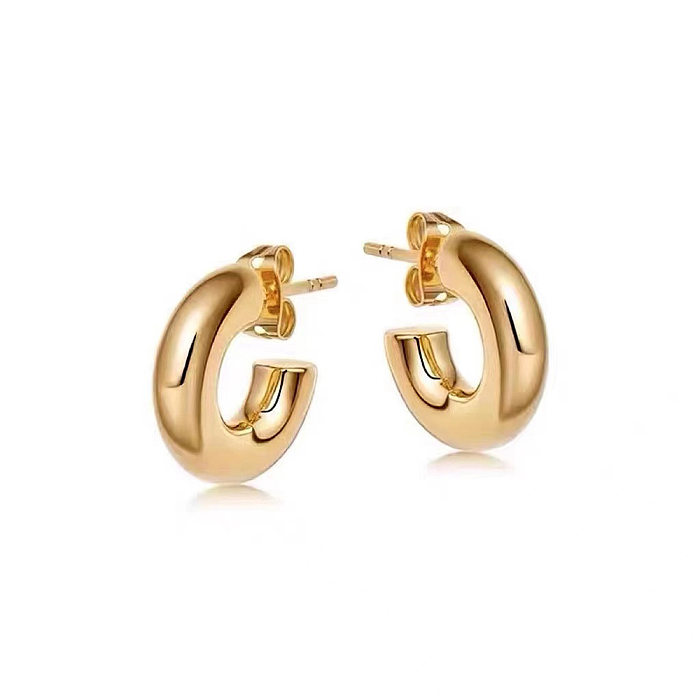 Boucles d'oreilles rétro simples en forme de C pour femmes, demi-cercle en acier inoxydable, or et argent