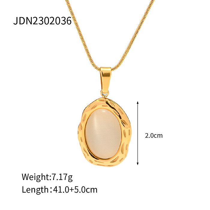 1 Piece Fashion Oval Stainless Steel  Inlay Natural Stone Pendant Necklace