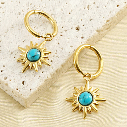 Fashion Sun Stainless Steel  Plating Inlay Turquoise Drop Earrings 1 Pair