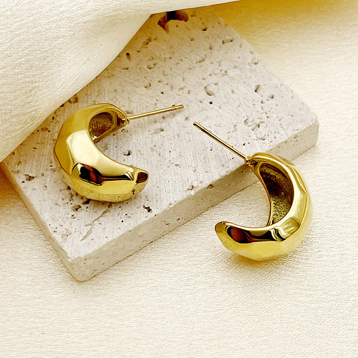 1 par de pendientes chapados en oro de acero inoxidable chapados en color sólido estilo sencillo