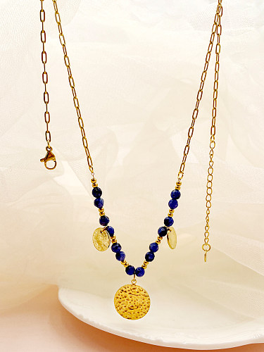 Runde, schlichte Retro-Anhänger-Halskette aus Edelstahl mit Perlenbeschichtung und vergoldetem Anhänger
