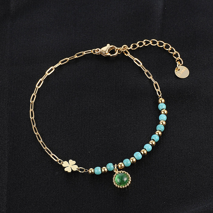 Retro Ethnic Style Star Tree Heart Shape Stainless Steel Beaded Plating Inlay Turquoise Zircon 18K Gold Plated Bracelets