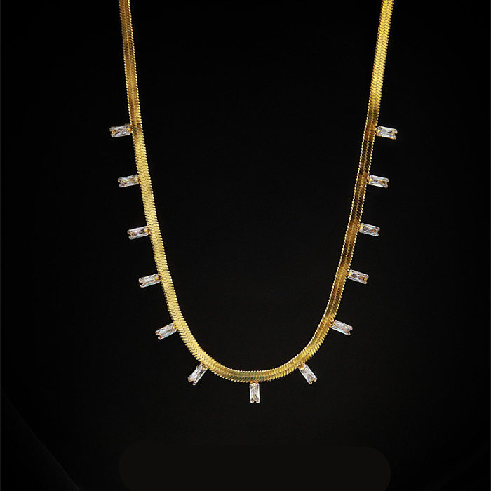 Vintage Style Simple Style Rectangle Stainless Steel Plating Inlay Zircon 18K Gold Plated Necklace