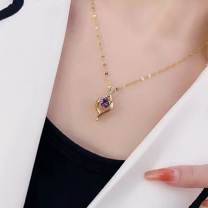Simple Style Commute Letter Stainless Steel Inlay Rhinestones Pendant Necklace
