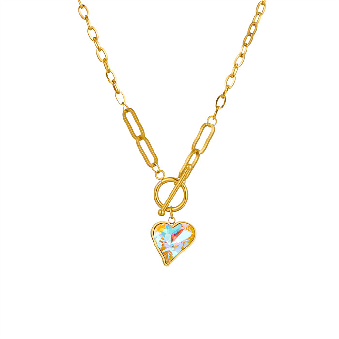French Style Streetwear Heart Shape Stainless Steel Toggle Plating 18K Gold Plated Pendant Necklace